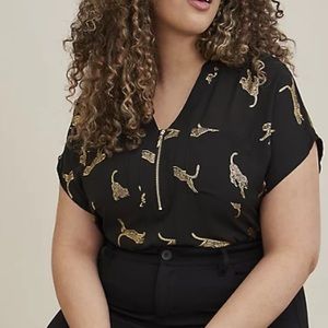 GEORGETTE ZIP-FRONT DOLMAN BLOUSE